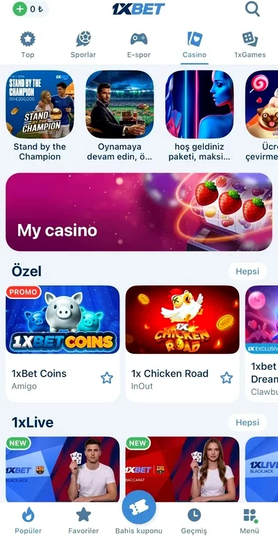 1xBet APK casino lobisi — slot ve canlı oyun kataloğu