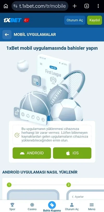1xBet APK mobil indirme ekranı — Android ve iOS seçenekleri